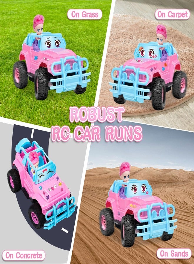 Ynanimery Remote Control Car- RC Truck with DIY Stickers and Doll for Kids Girls Birthday, 1:20 Scale RC Truck Full Functions Creative Racing Car for Toddlers Kids Indoor Outdoor Games, Pink - Image 4